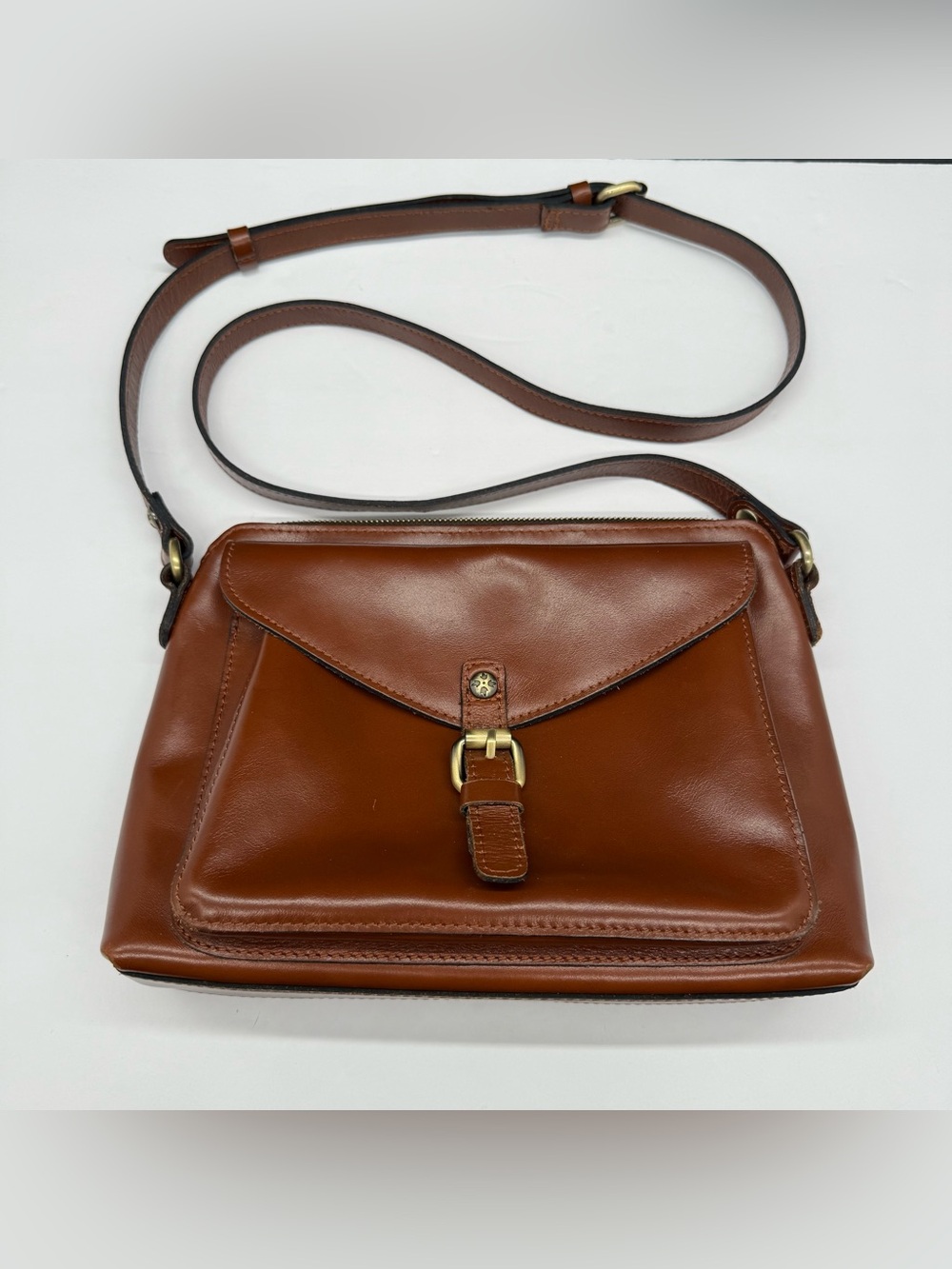 Patricia Nash Avellino Crossbody Smooth Leather Purse Bag Brown Tan MSRP $169